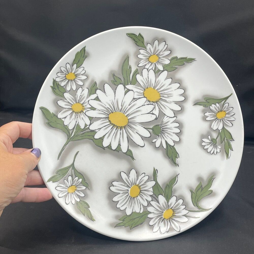 Vintage Texas Ware Melamine Dinner Plate White Daisy Floral Pattern
